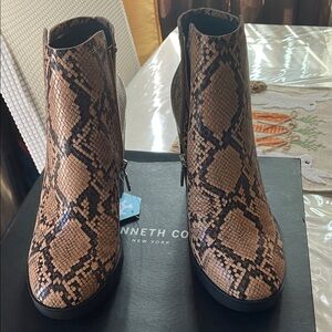 Kenneth Cole Snake-Print Brown Ankle Booties